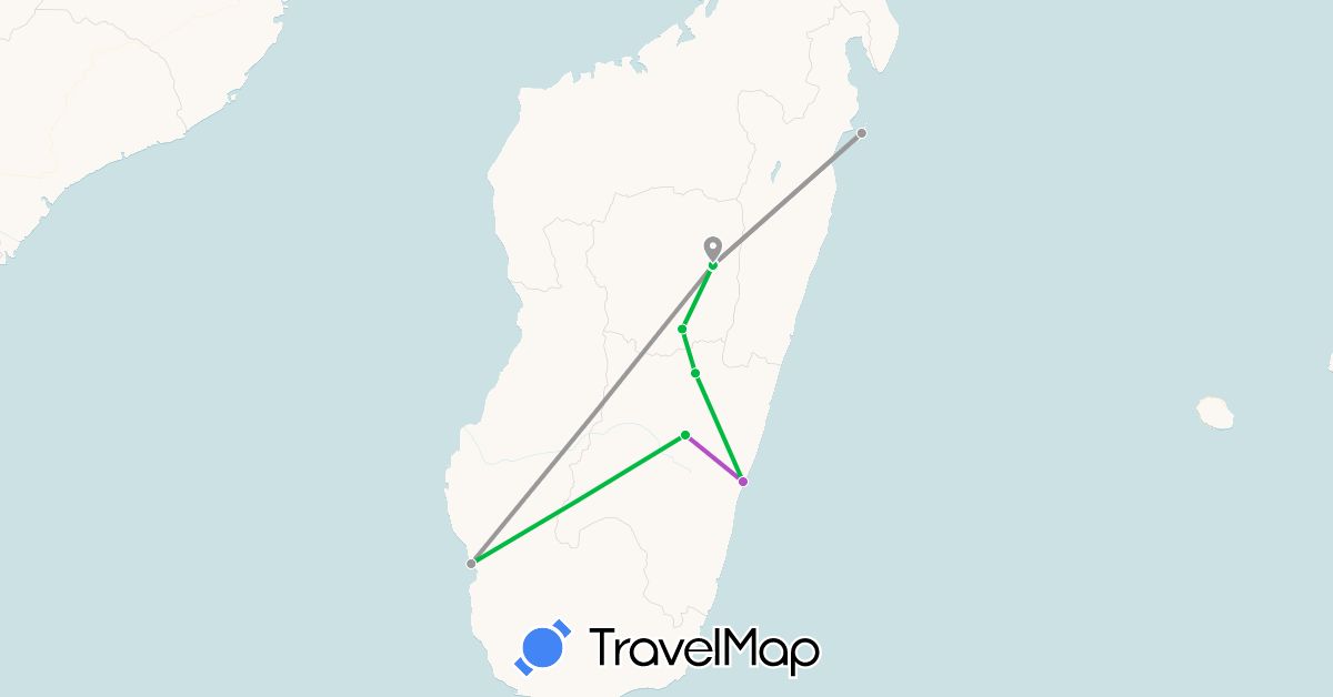 TravelMap itinerary: driving, bus, plane, train in Madagascar (Africa)